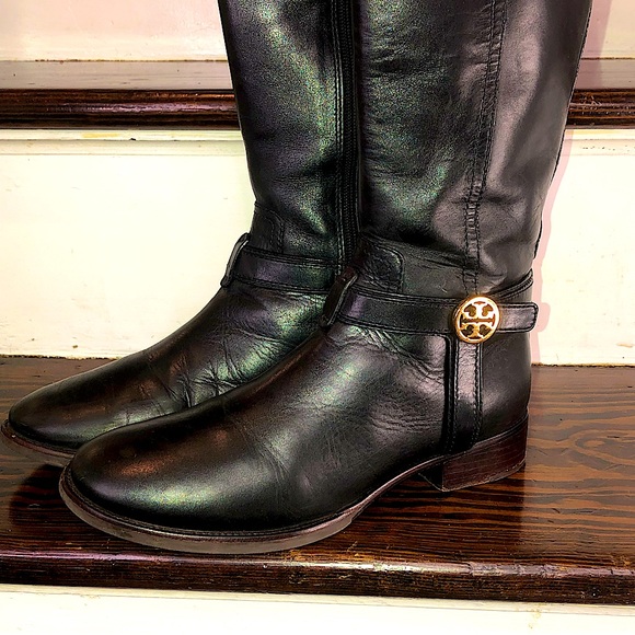TORY BURCH Black Leather Moto Riding Boots Sz 7-1/2 - Picture 9 of 17